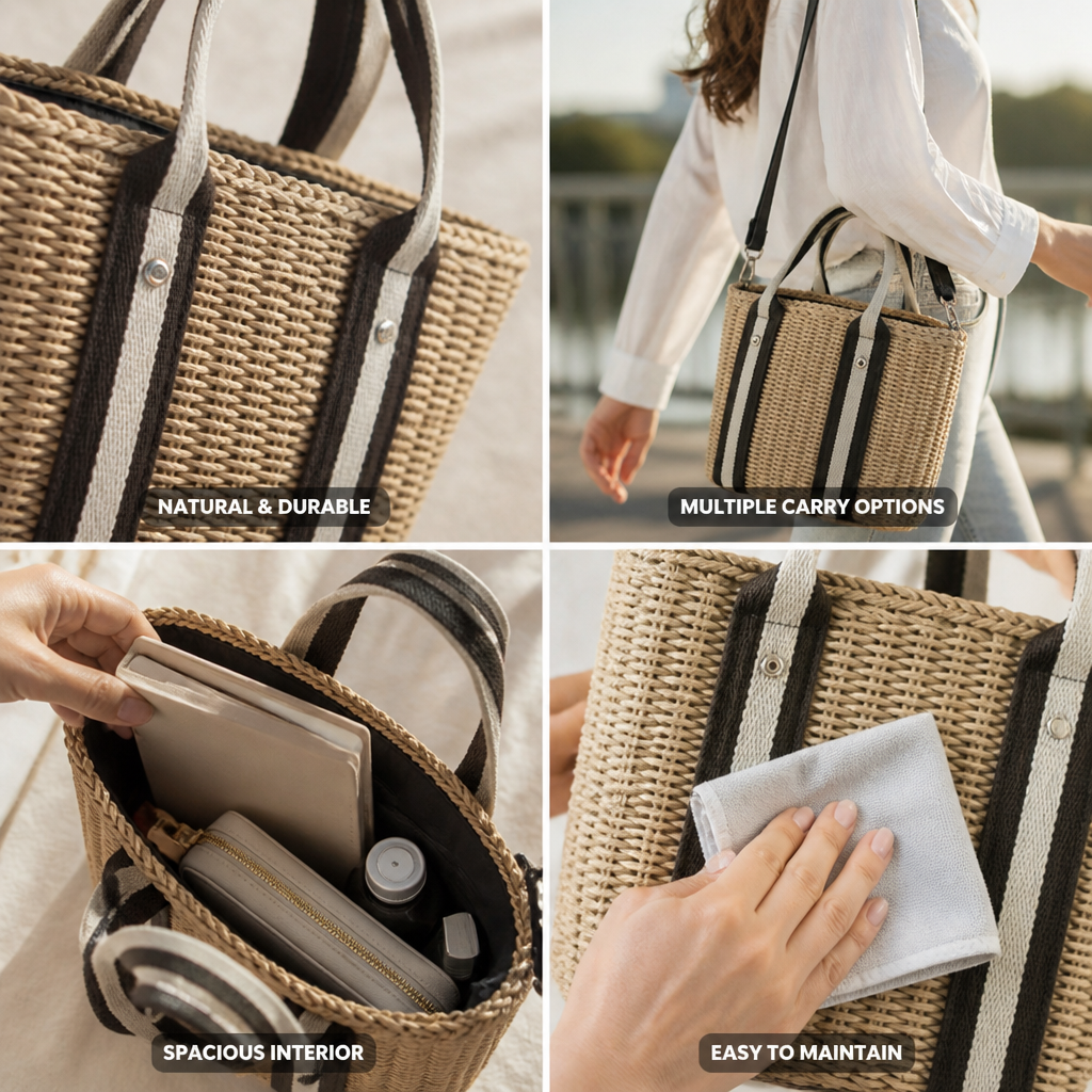 Natural Raffia Tote Bag (Removable Strap)