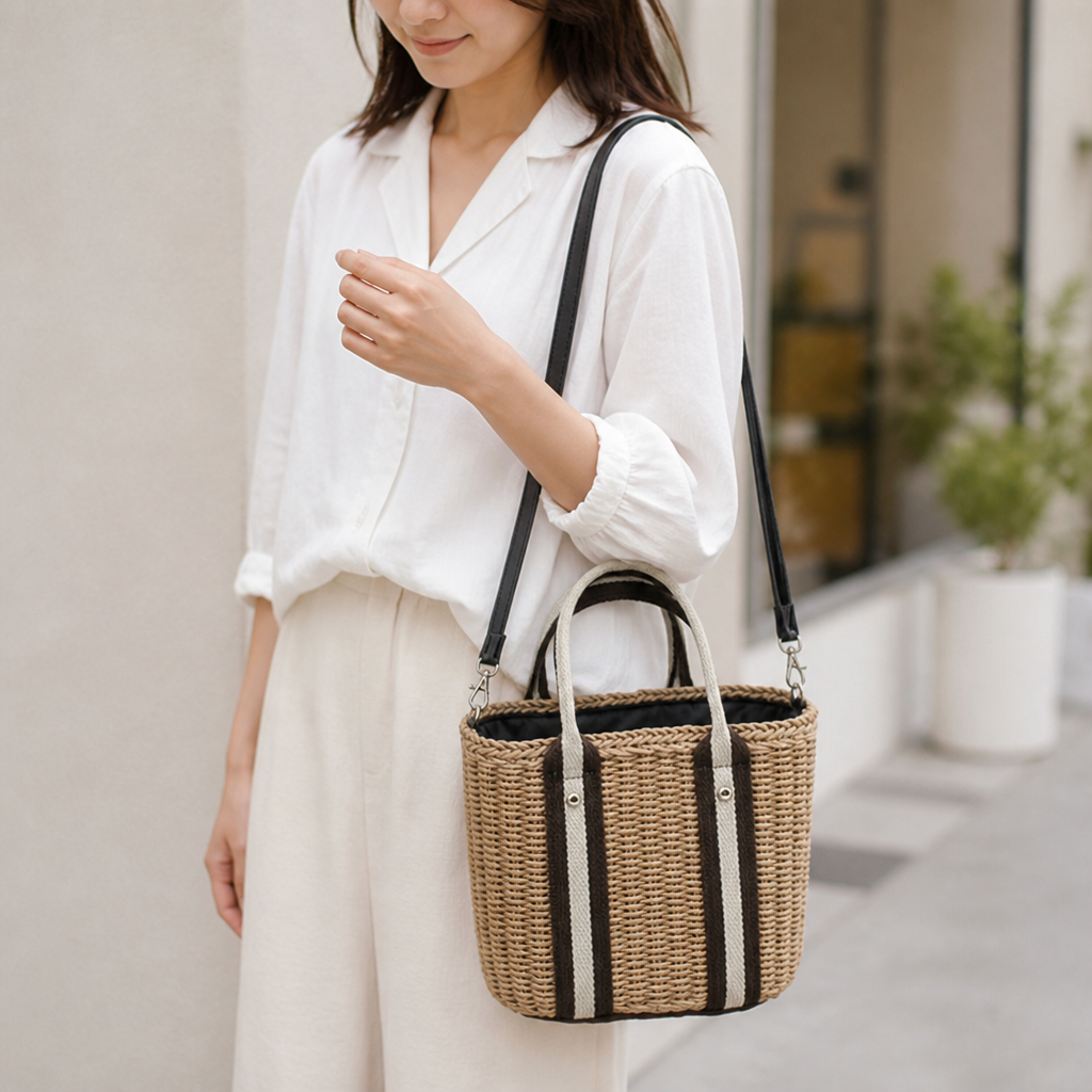 Natural Raffia Tote Bag (Removable Strap)