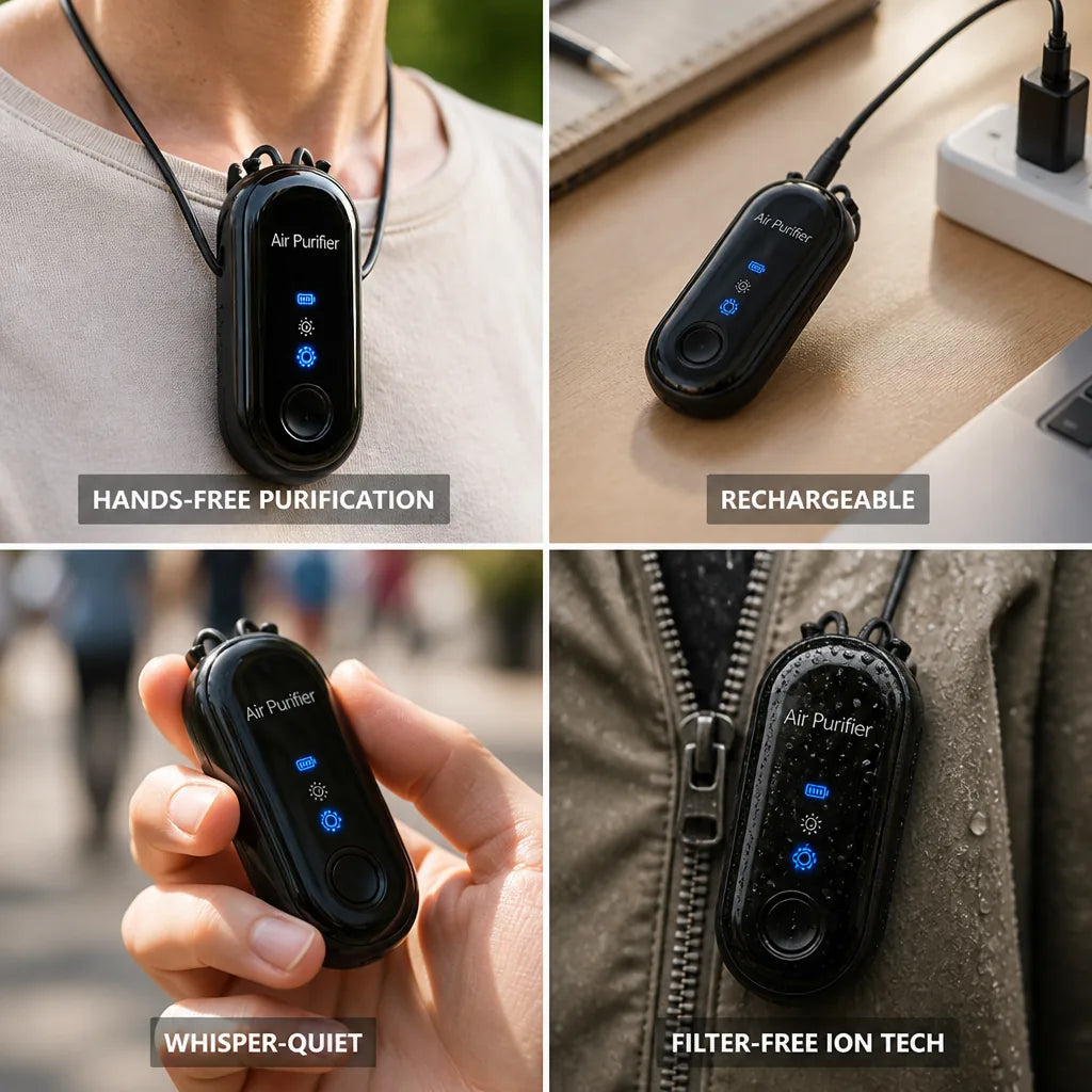 Neck Air Purifier Filter-Free Ion Rechargeable & Whisper-Quiet