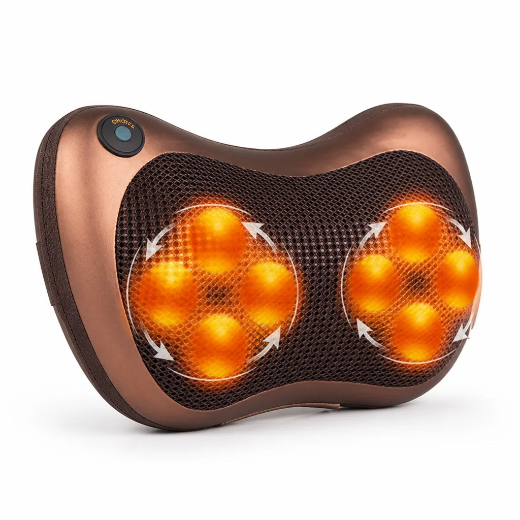 Neck & Back Massage Pillow 8 Deep-Kneading Rollers Heat