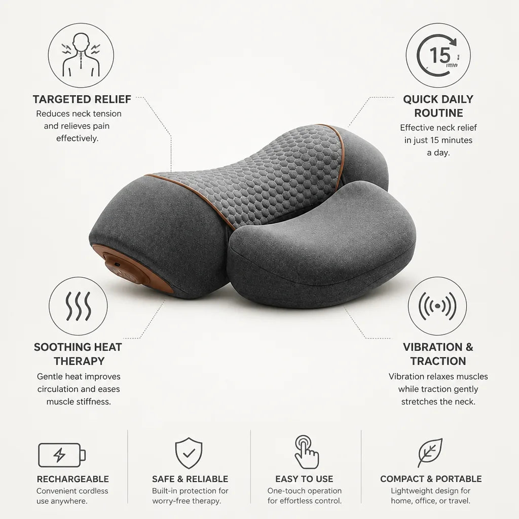 Neck Massager Heat Vibration & Traction Rechargeable
