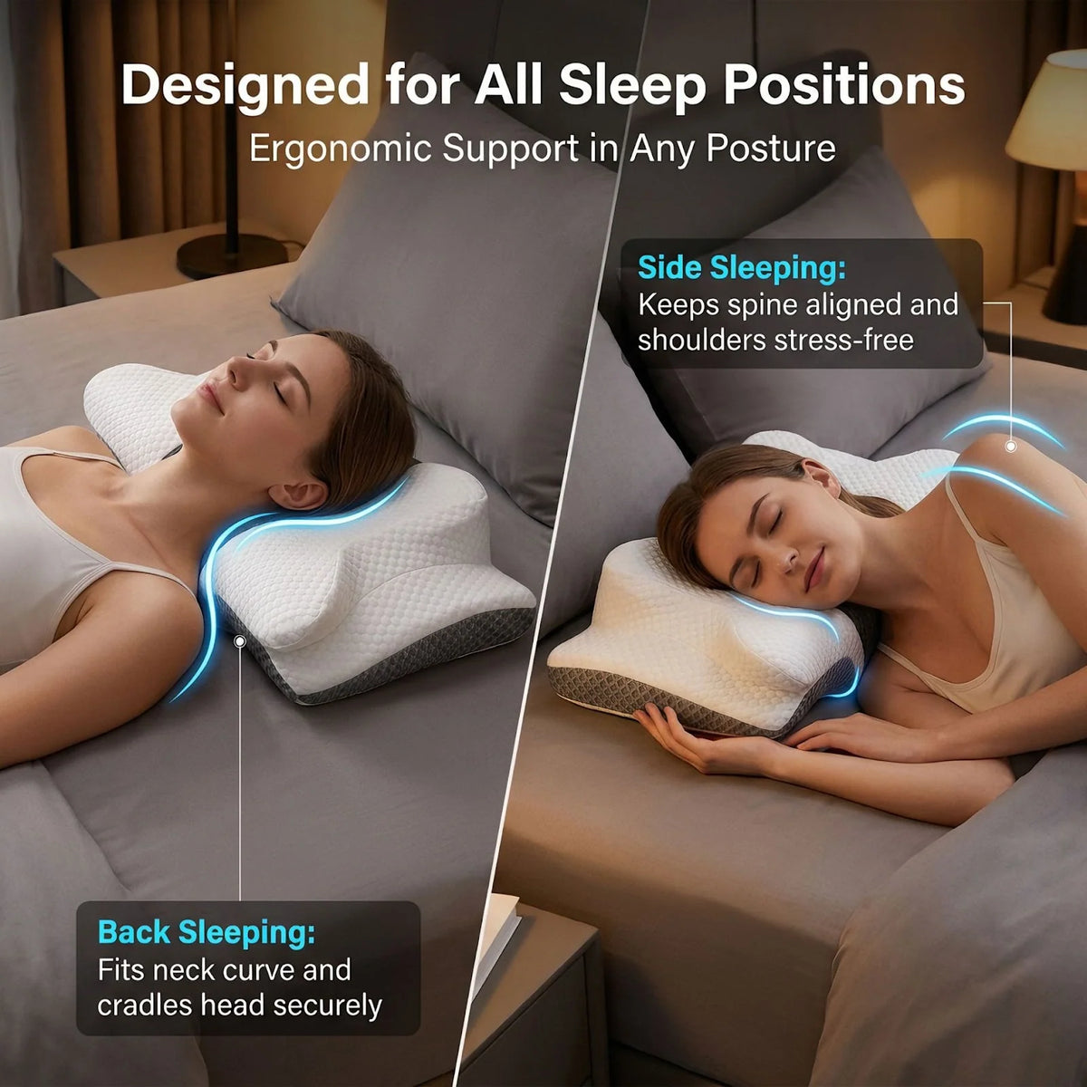 Neck Support Pillow Butterfly Contour Memory Foam Core