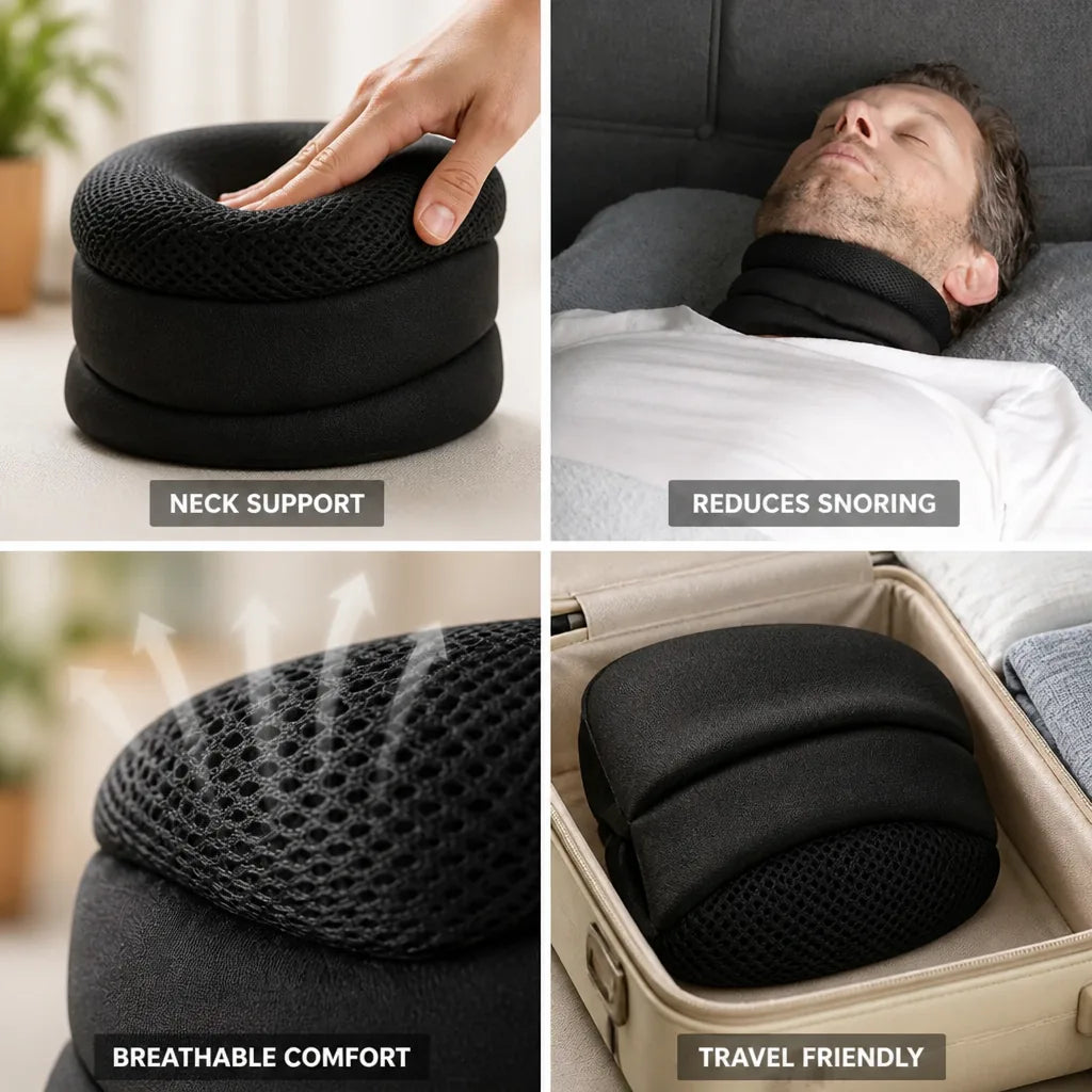 Neck Support Pillow Ergonomic Contour Memory Foam Reduces Snoring