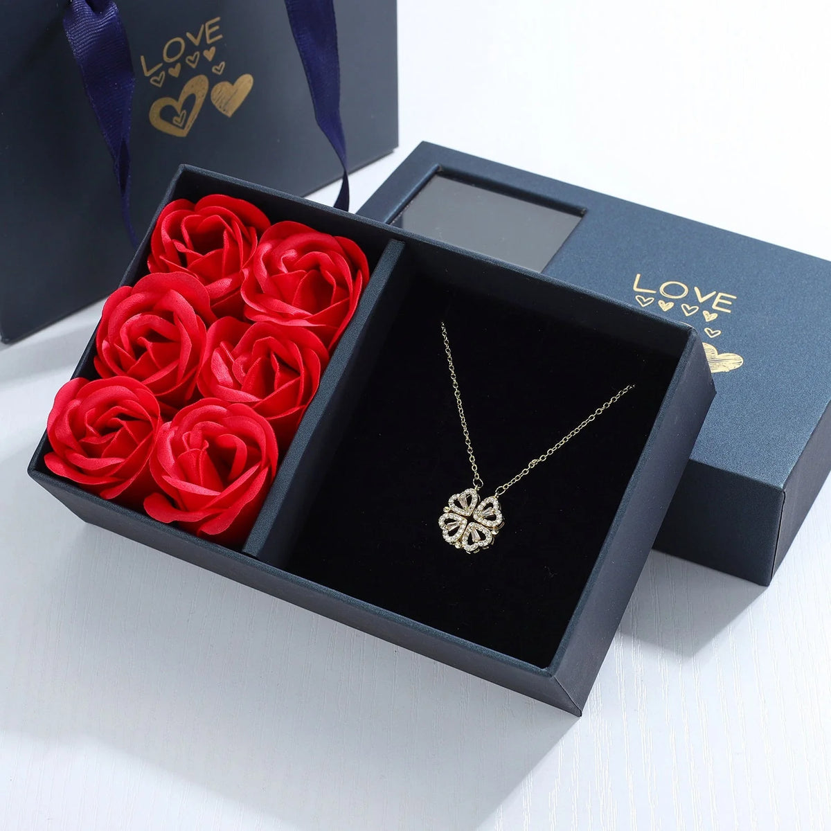 Necklace Four-Heart Clover Pendant Adjustable Chain
