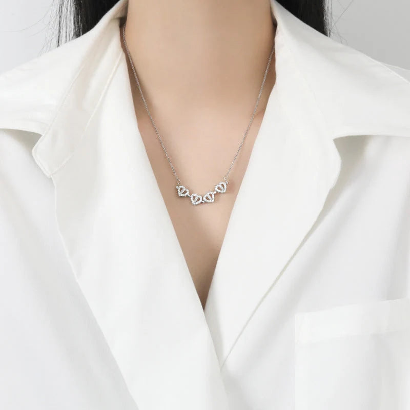 Necklace Four-Heart Clover Pendant Adjustable Chain