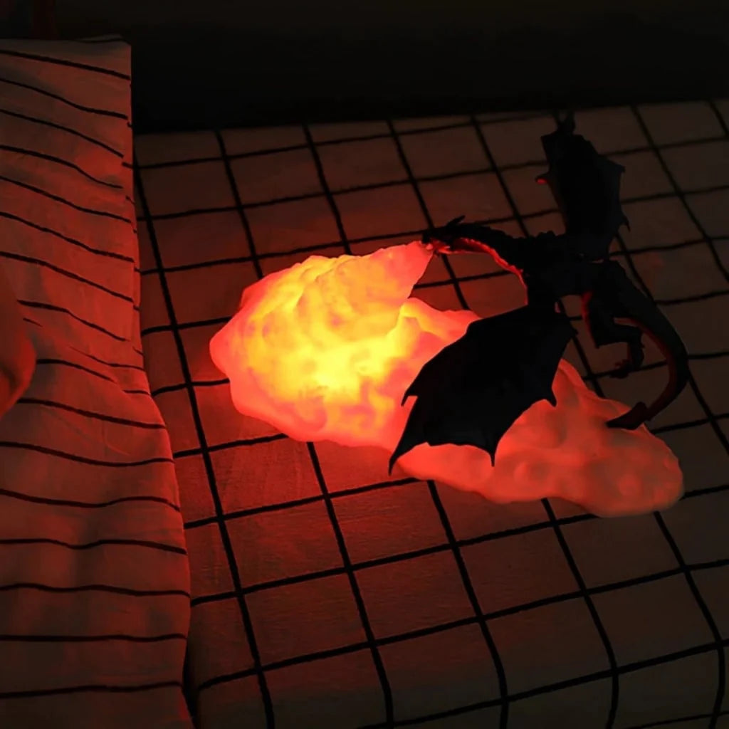 Night Light Sculptural Dragon Flickering Flame USB Or Battery