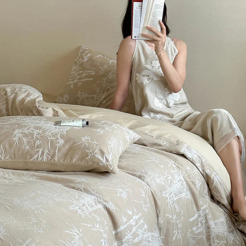 Nightgown Embroidered V-Neck Linen-Cotton Blend