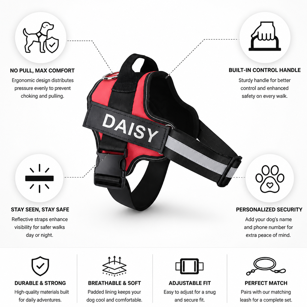 No-Pull Ergonomic Reflective Dog Harness (Personalized)