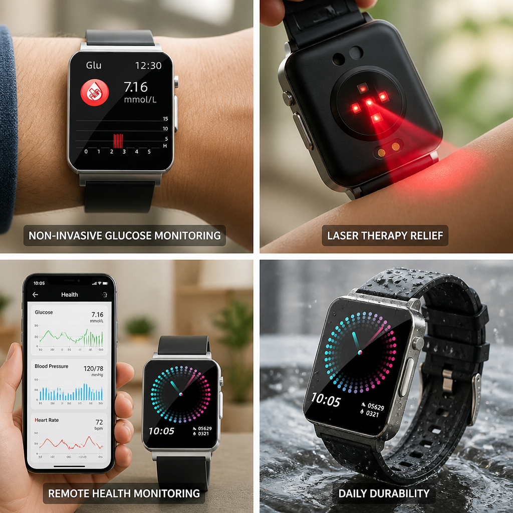 Non-Invasive Glucose Monitoring & Laser Therapy Smartwatch