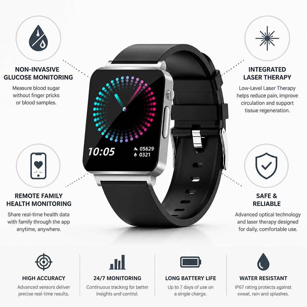 Non-Invasive Glucose Monitoring & Laser Therapy Smartwatch