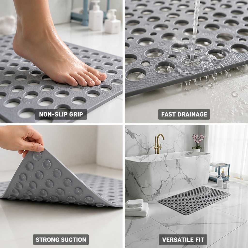 Non-Slip Suction-Cup Shower Mat (Drainage Holes)