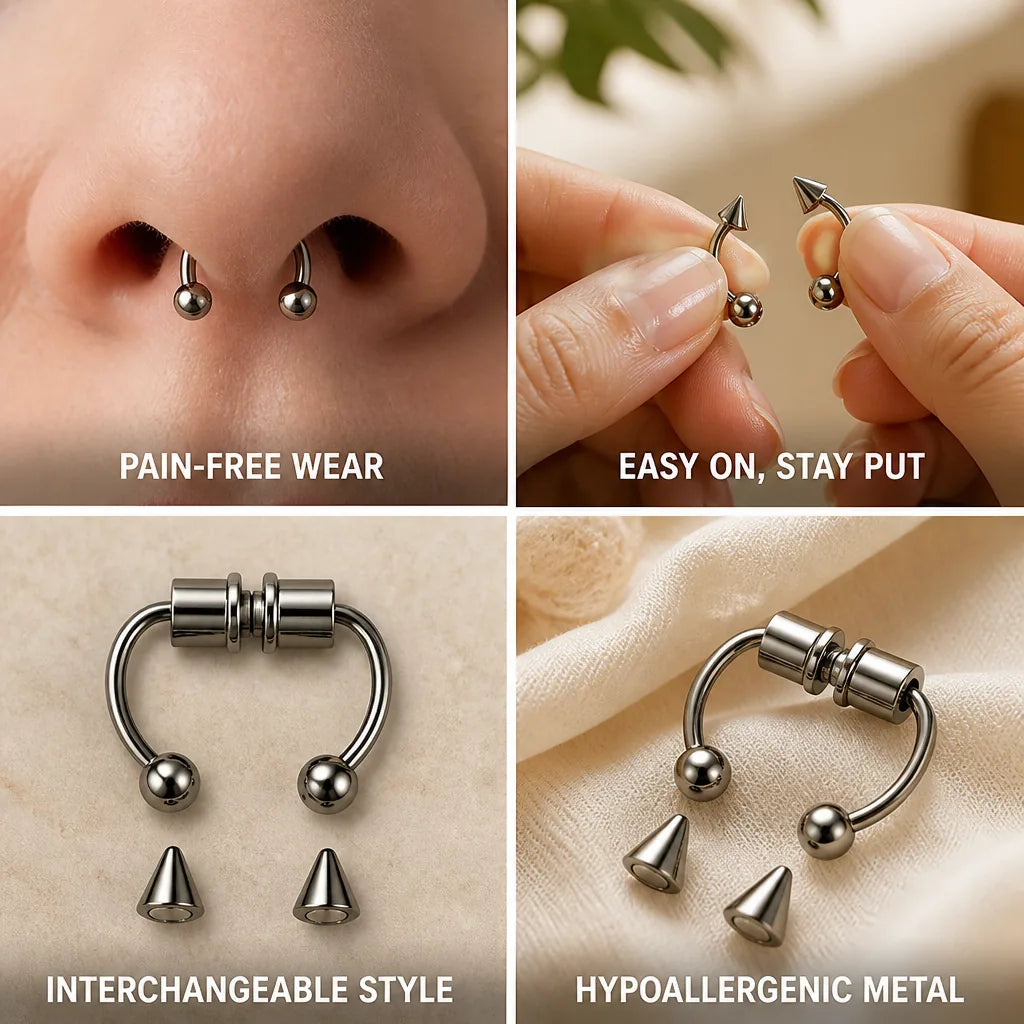 Nose Ring Magnetic Non-Piercing Interchangeable Spikes