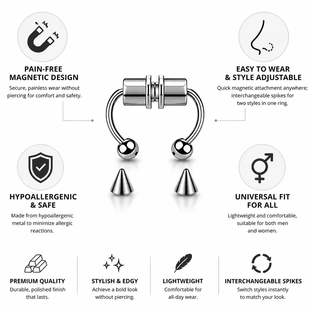 Nose Ring Magnetic Non-Piercing Interchangeable Spikes