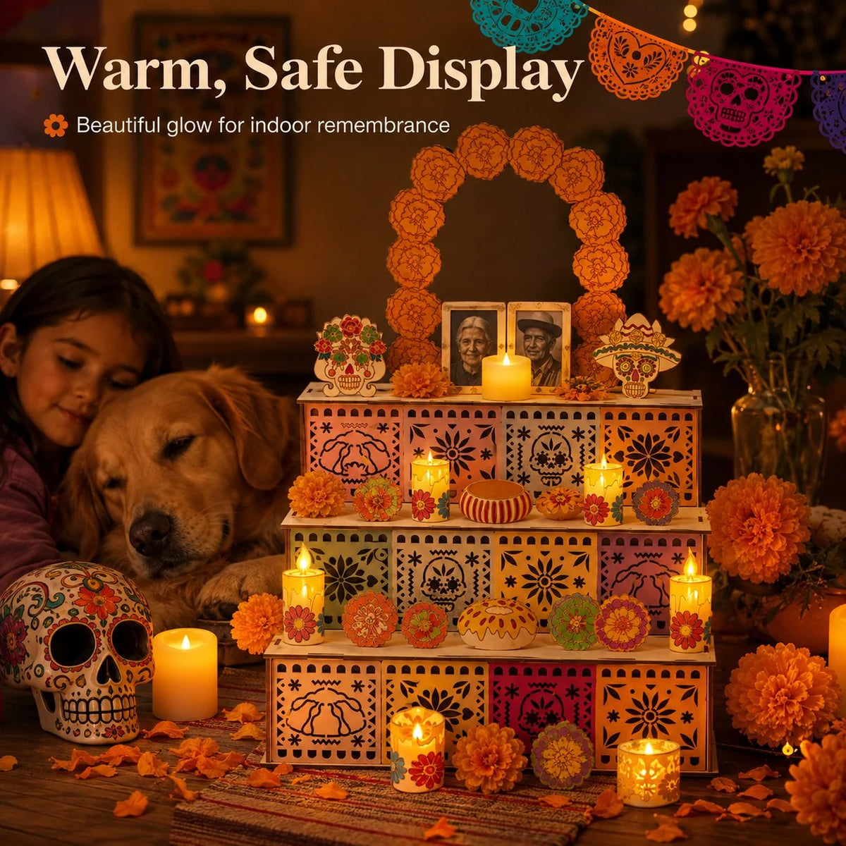 Ofrenda Altar Display Wooden Three-Tier Tabletop