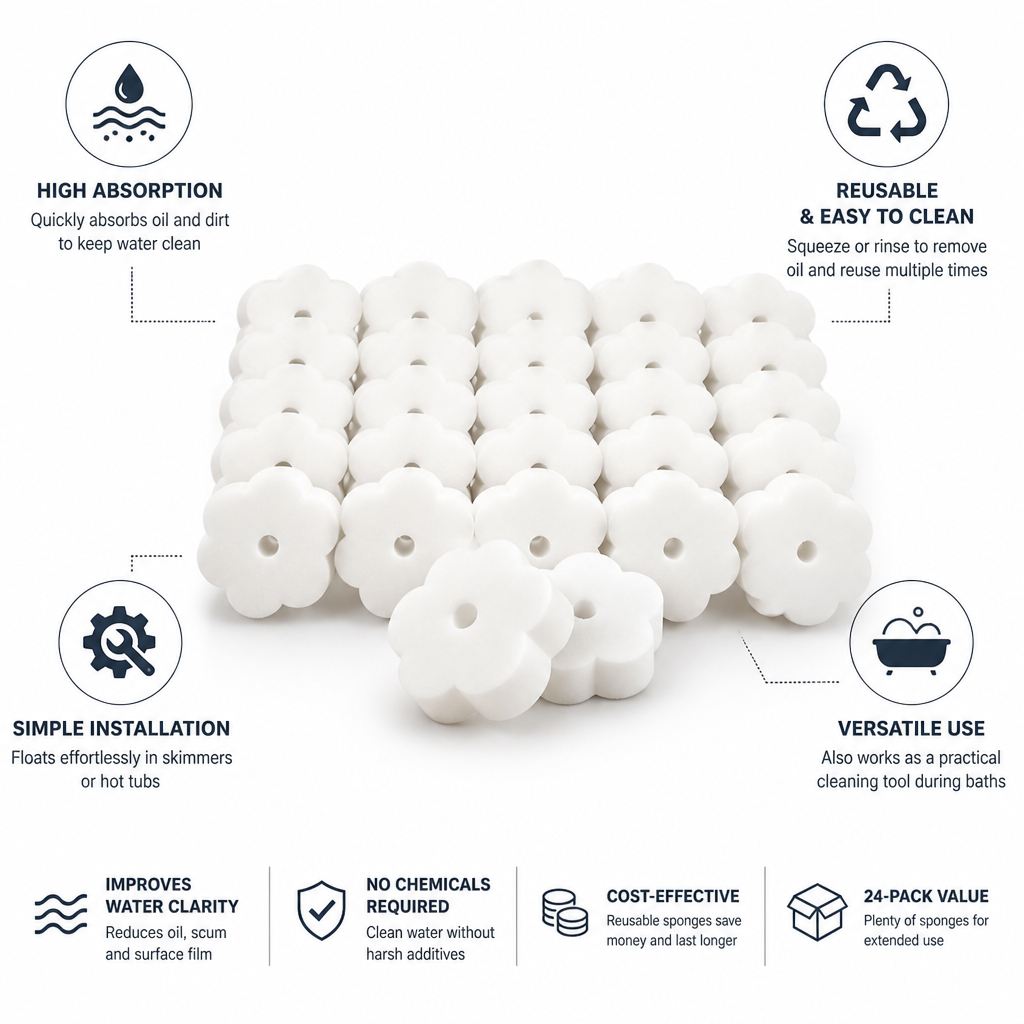 Oil-Absorbing & Reusable Skimmer Sponges (24-Pack)