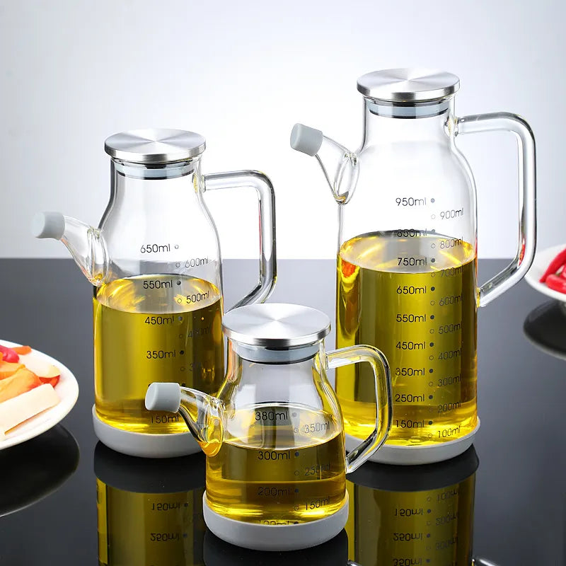 Oil Dispenser Bottle Glass Built-In Measuring Scale Secure Lid
