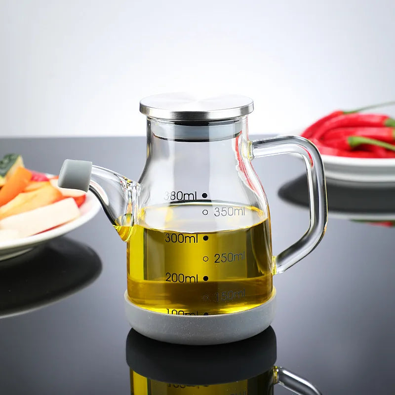 Oil Dispenser Bottle Glass Built-In Measuring Scale Secure Lid