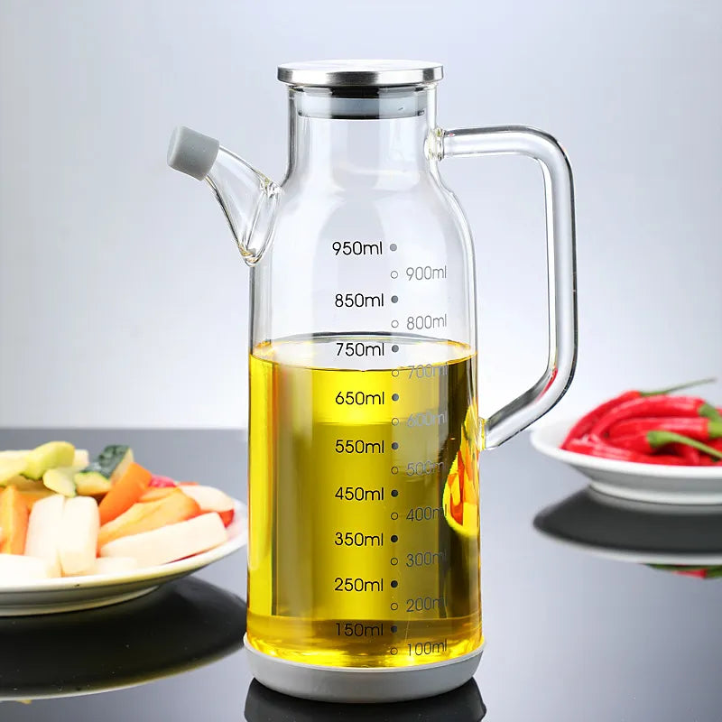 Oil Dispenser Bottle Glass Built-In Measuring Scale Secure Lid