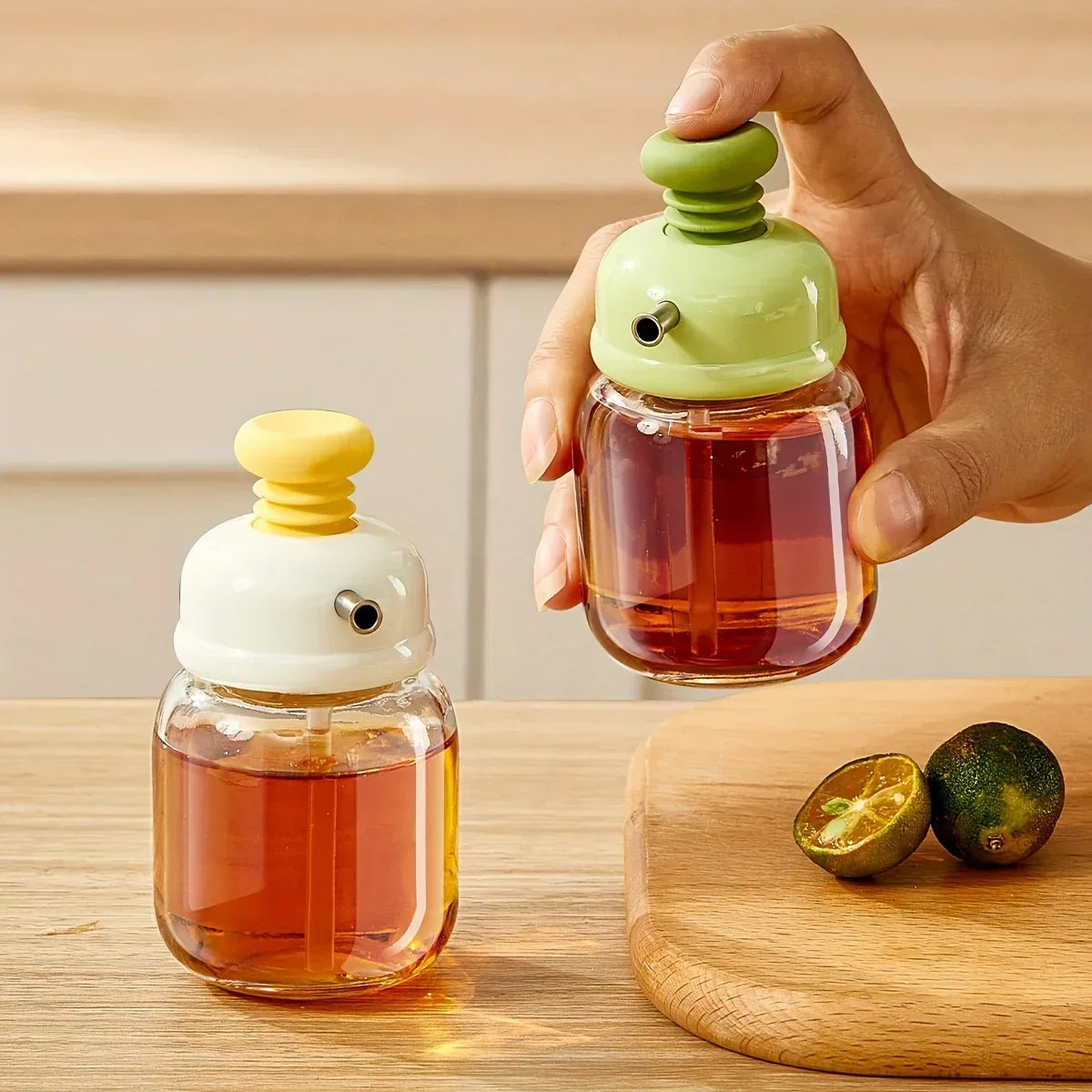 Oil Dispenser Bottle Glass Press-Control No-Drip Spout