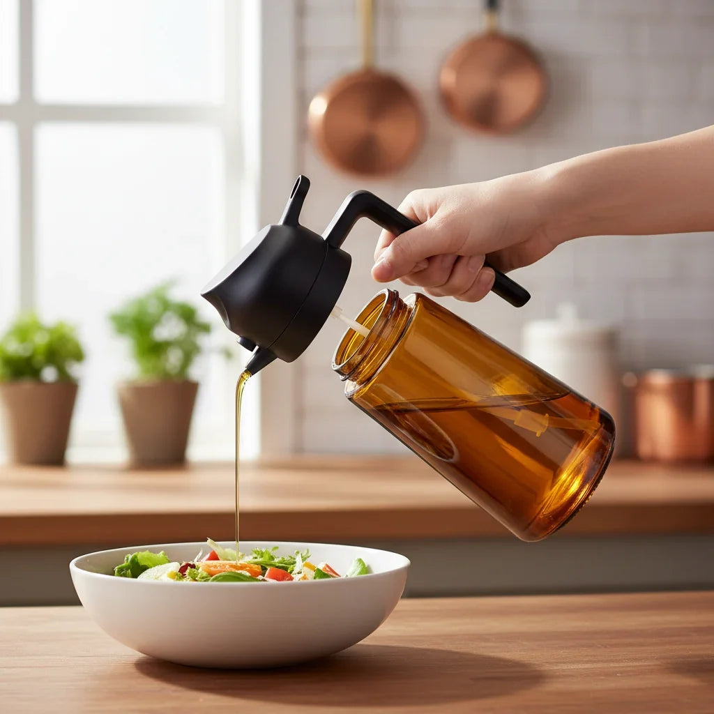 Olive Oil Dispenser Glass Drip Free Pour & Spray