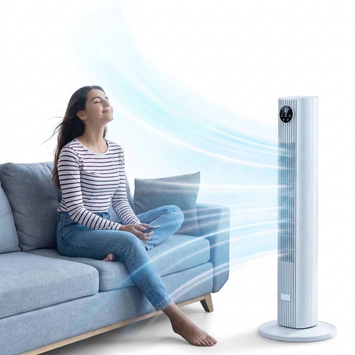 Oscillating Tower Fan 90° Oscillation Remote & LED Controls