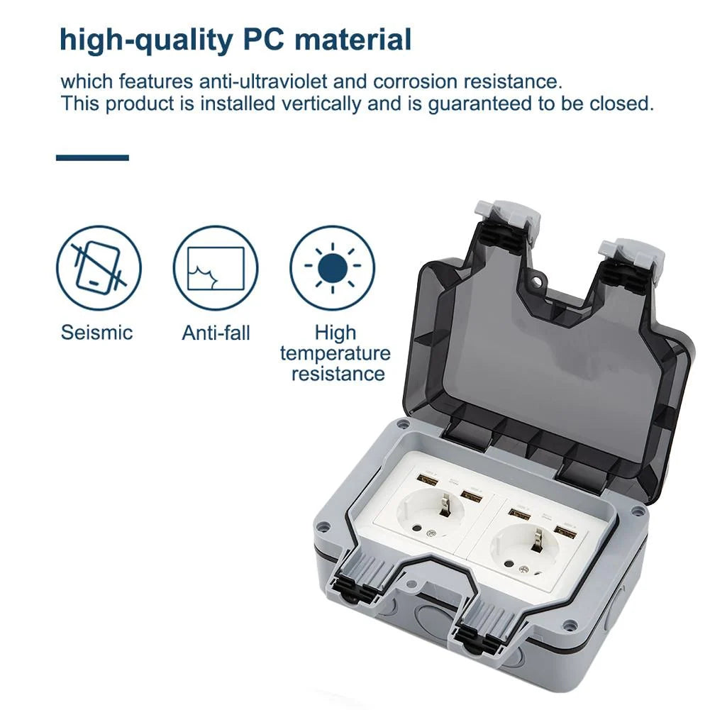 Outdoor Double Socket IP66 Weatherproof Lockable Cover