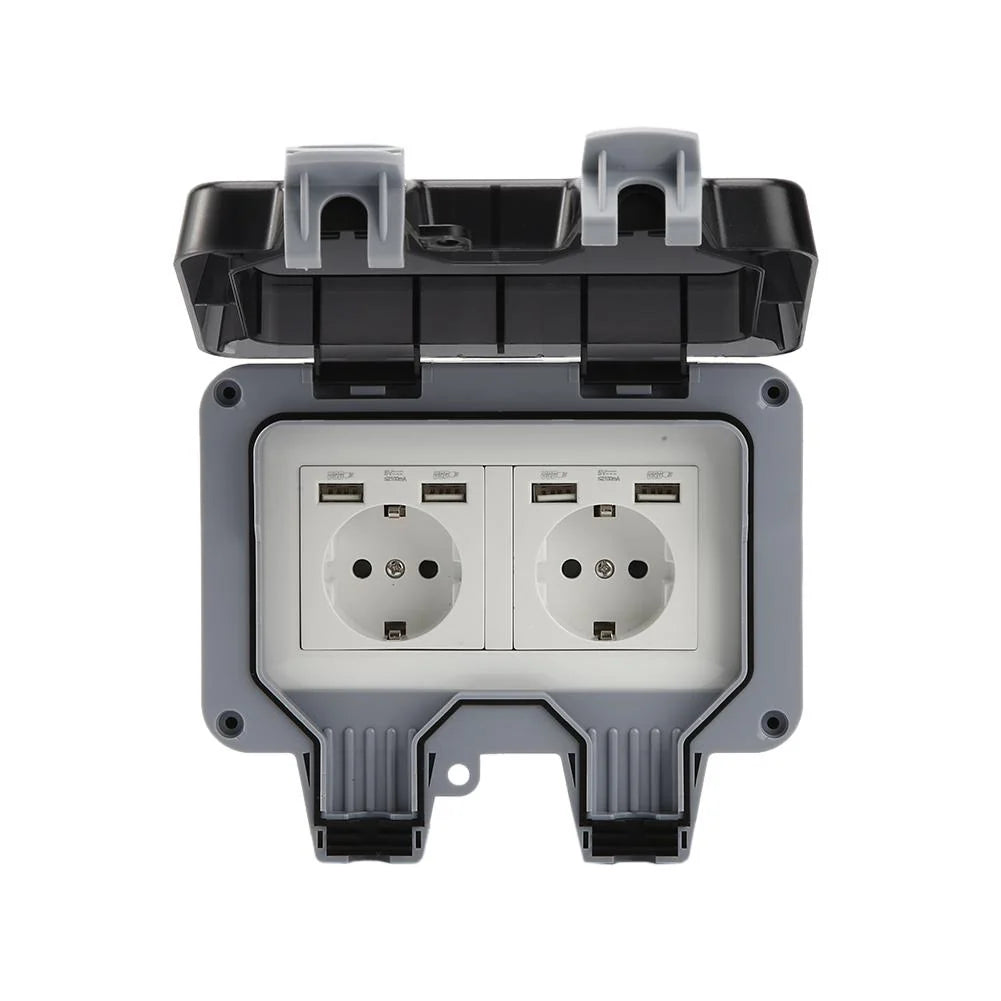 Outdoor Double Socket IP66 Weatherproof Lockable Cover
