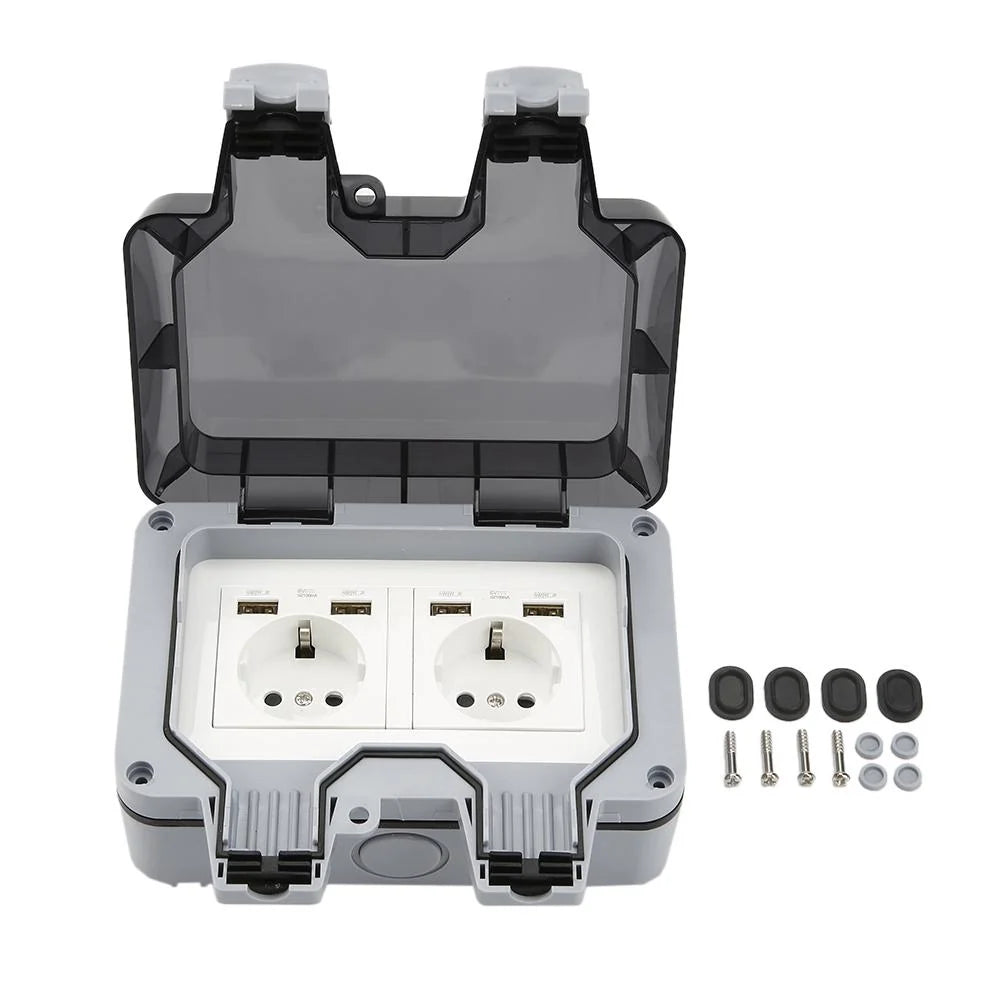 Outdoor Double Socket IP66 Weatherproof Lockable Cover