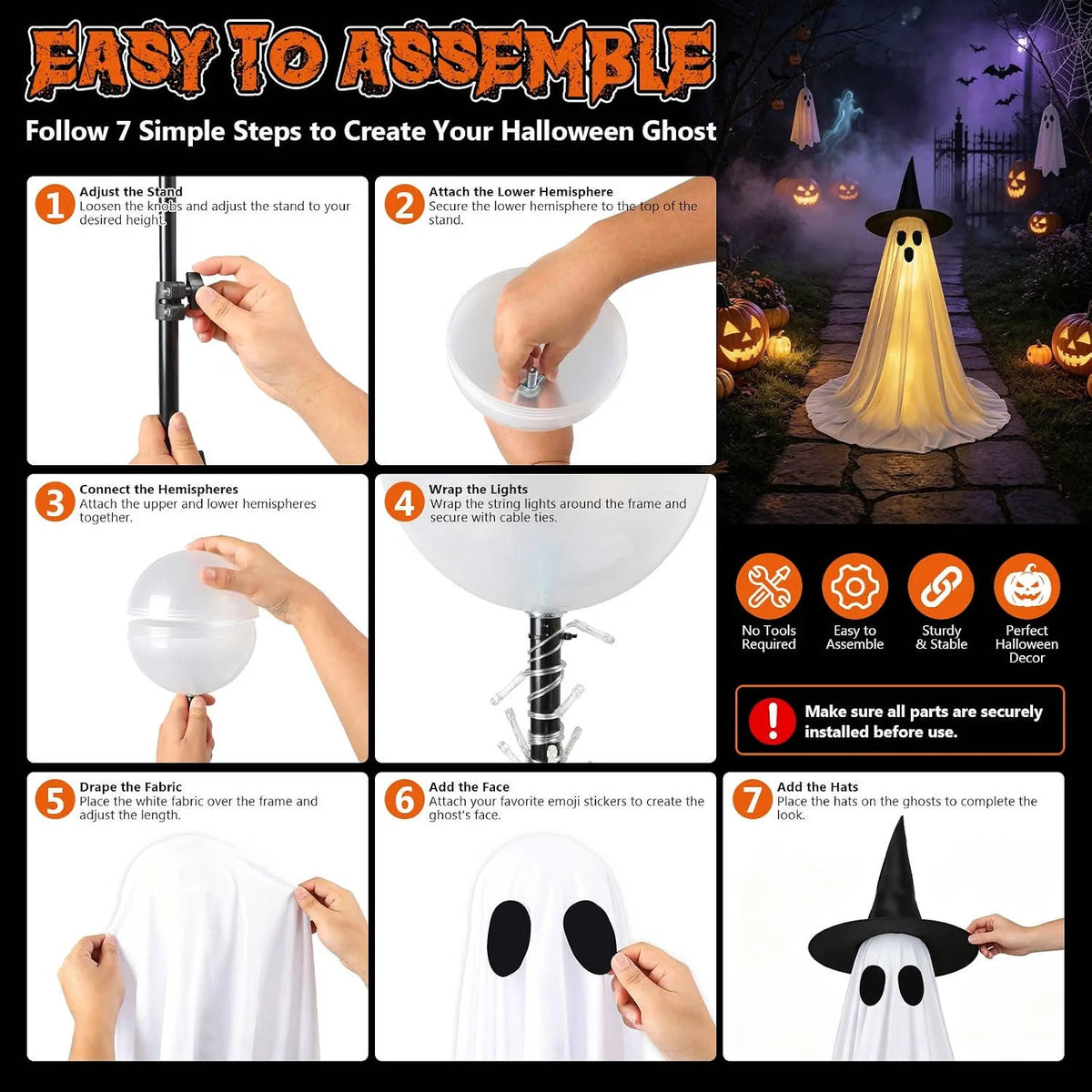 Outdoor Ghost Decoration 5 Ft LED Remote & Timer