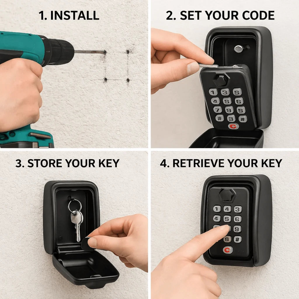 Outdoor Key Safe Weatherproof Zinc Alloy With Mounting Kit