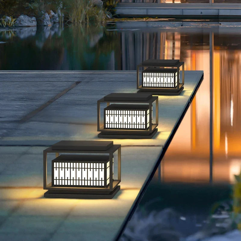 Outdoor Lantern Geometric Design Solar-Powered Weather-Resistant