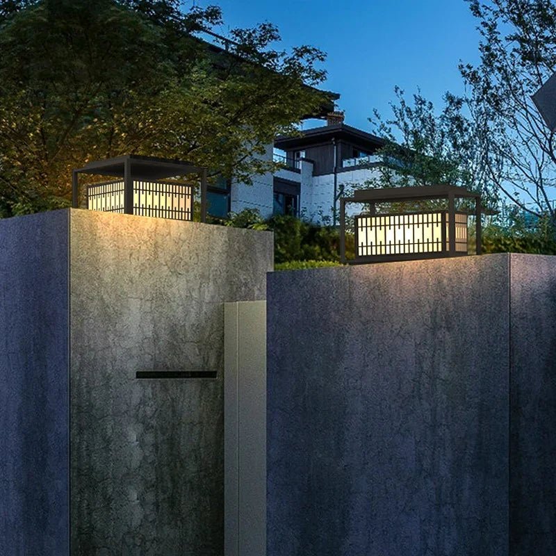 Outdoor Lantern Geometric Design Solar-Powered Weather-Resistant