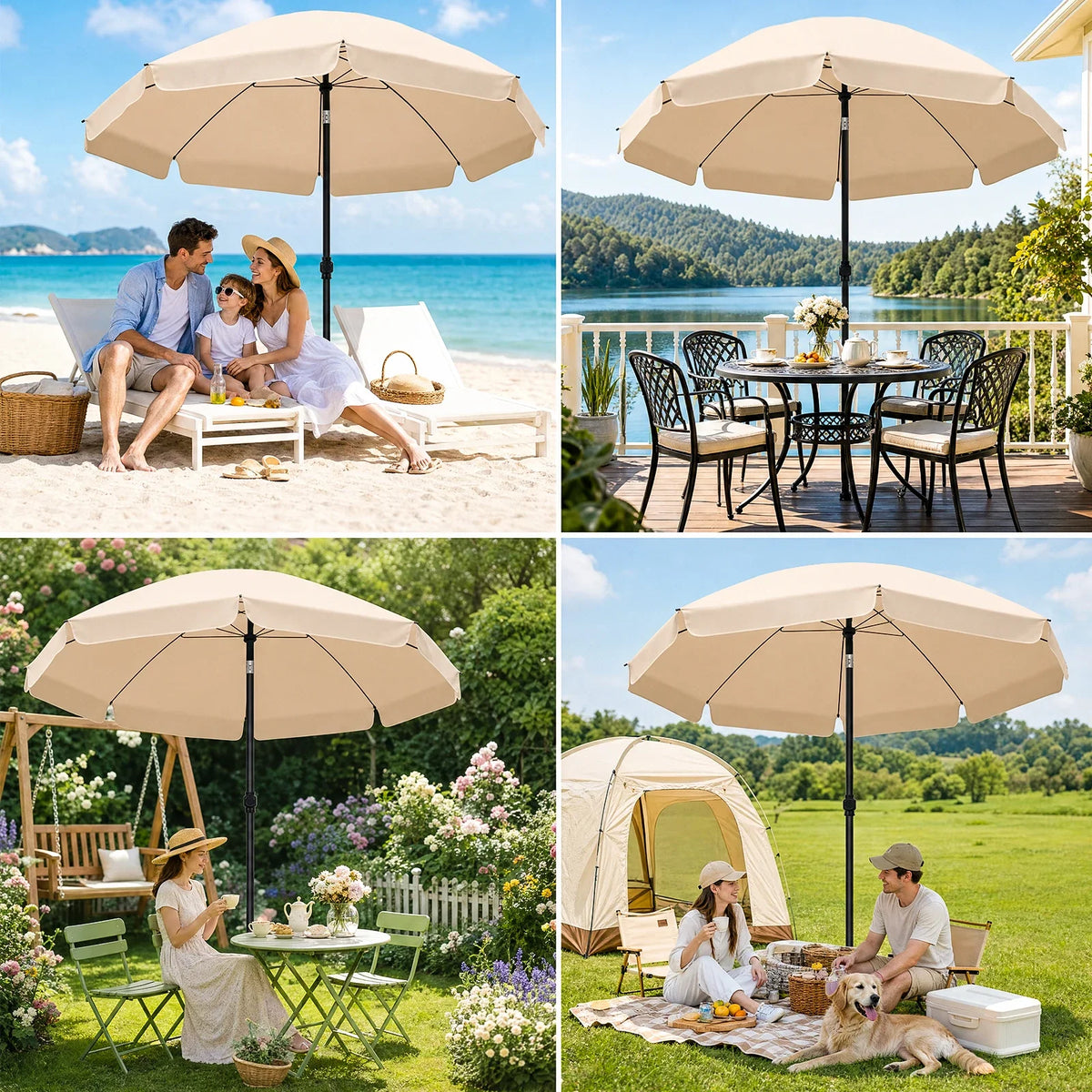 Outdoor Parasol Adjustable Tilt UV-Resistant 79-Inch Canopy
