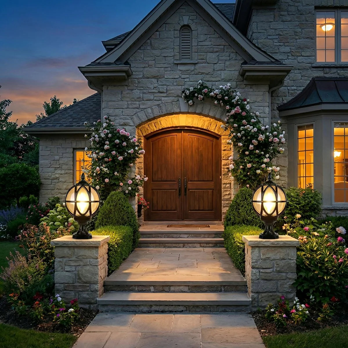Outdoor Post Light Weather-Resistant Glass Globe Hardwired E27 Socket