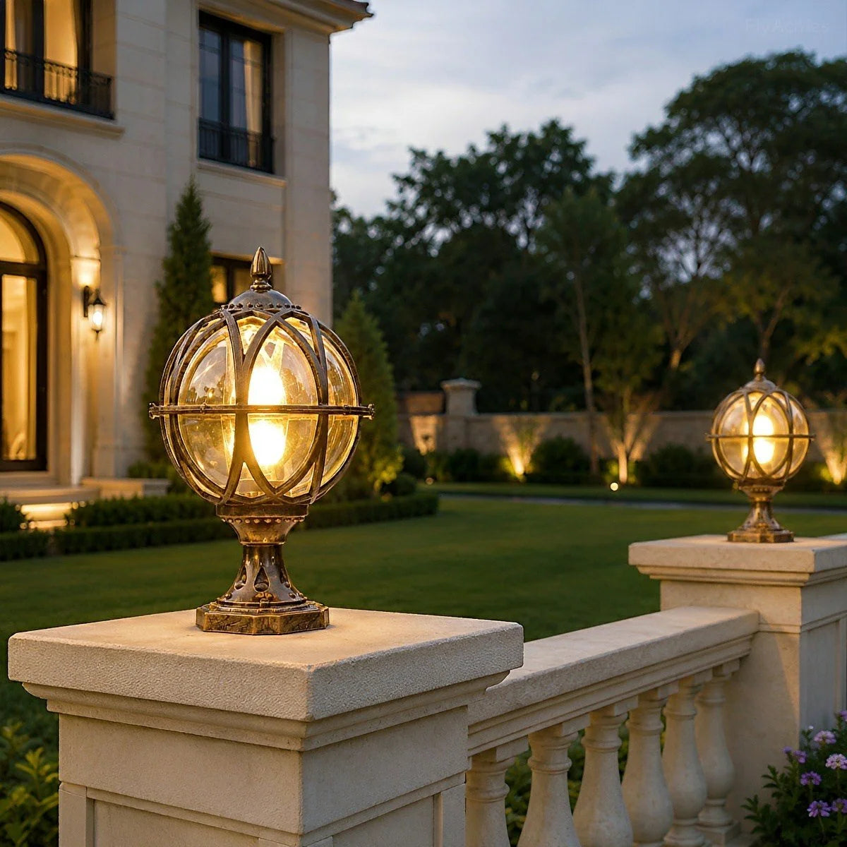 Outdoor Post Light Weather-Resistant Glass Globe Hardwired E27 Socket