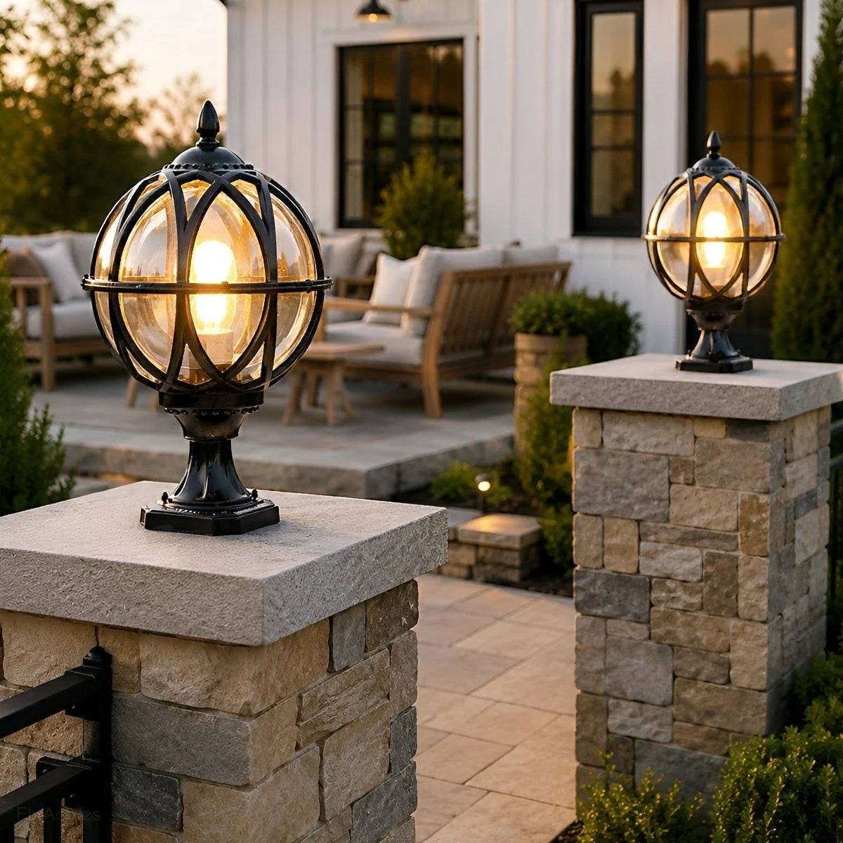 Outdoor Post Light Weather-Resistant Glass Globe Hardwired E27 Socket