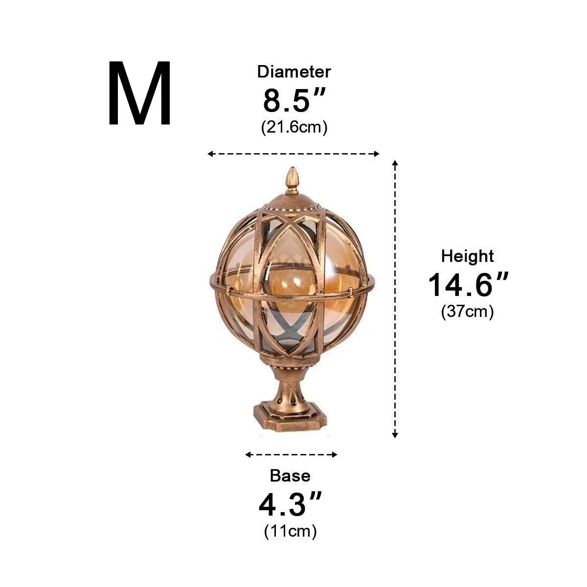 Outdoor Post Light Weather-Resistant Glass Globe Hardwired E27 Socket