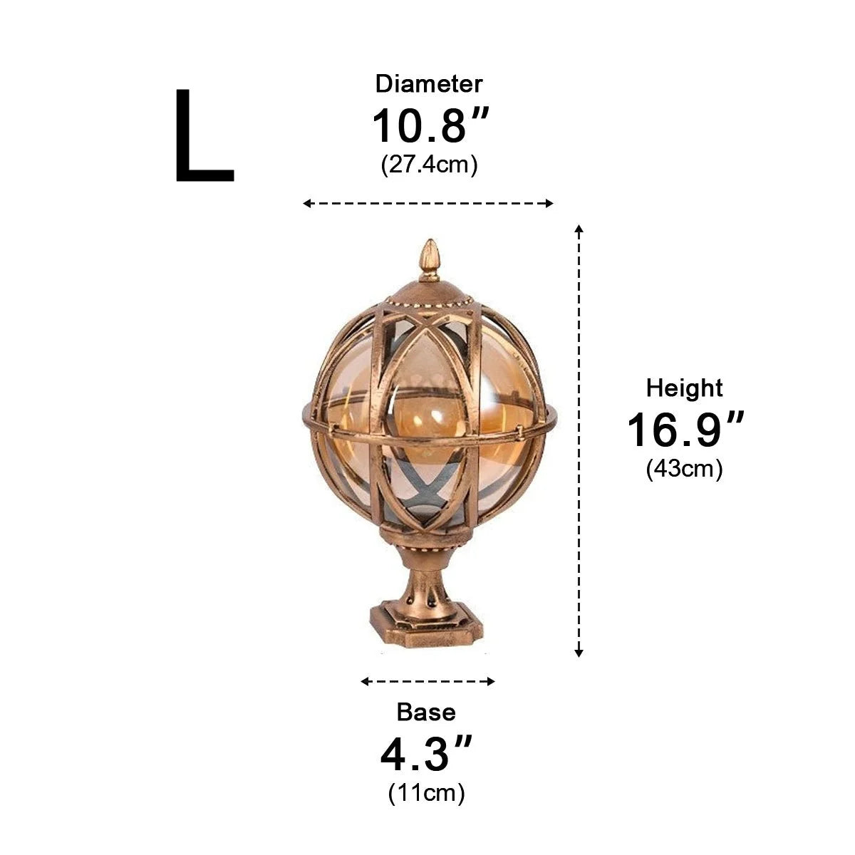 Outdoor Post Light Weather-Resistant Glass Globe Hardwired E27 Socket