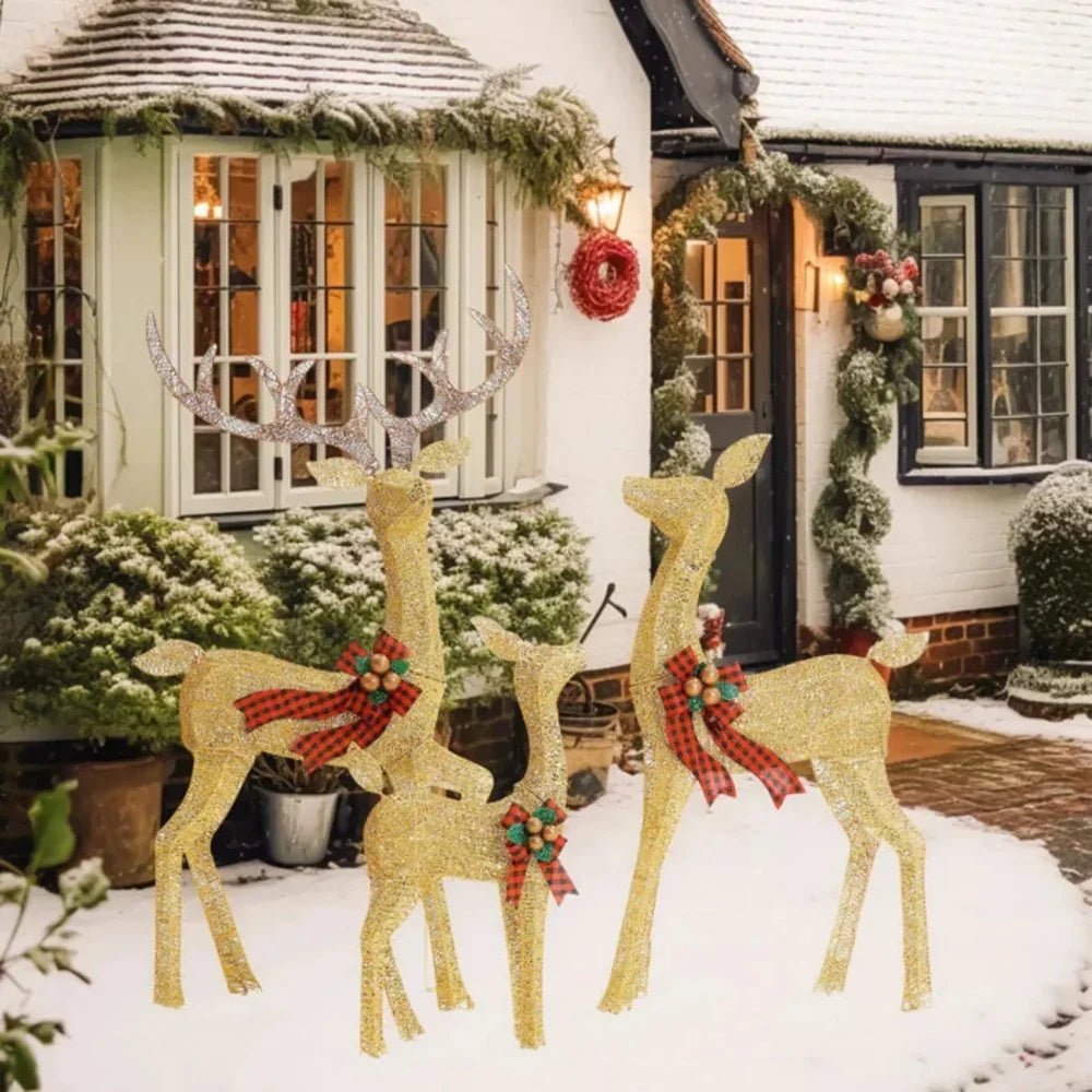 Outdoor Reindeer Decoration 3D Powder-Coated Steel Weatherproof LEDs
