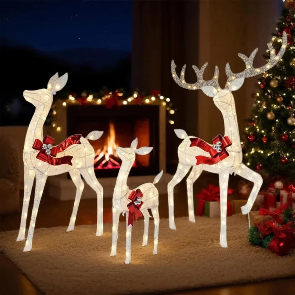 Outdoor Reindeer Decoration 3D Powder-Coated Steel Weatherproof LEDs