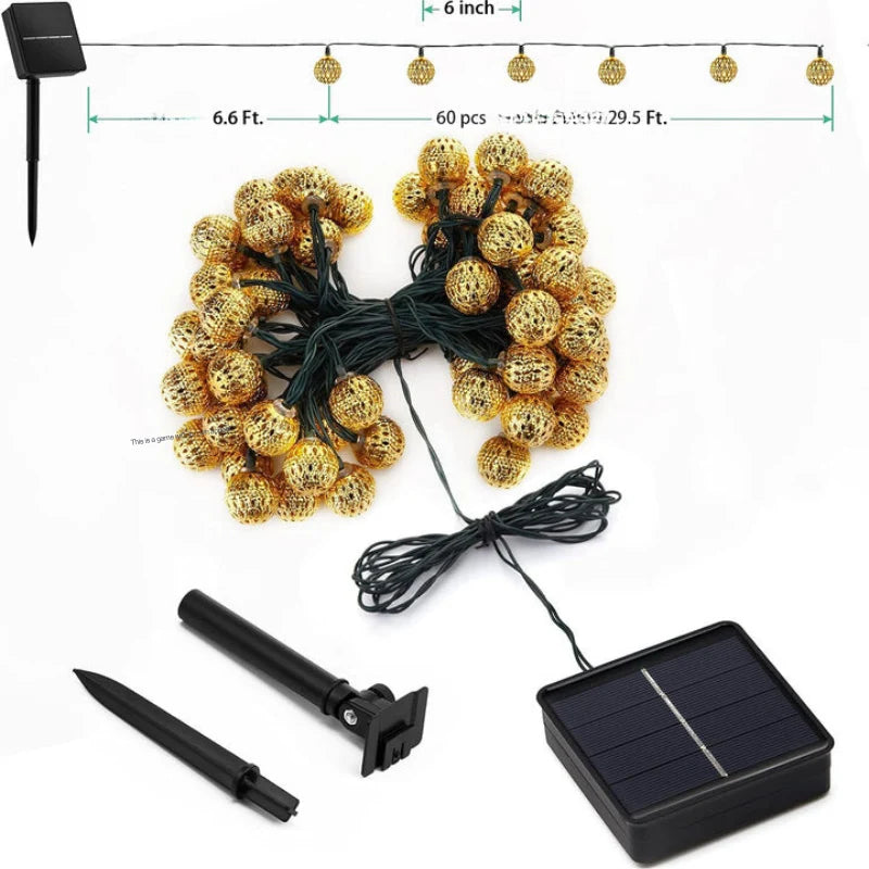 Outdoor Solar String Lights 100 LEDs Waterproof Stainless Steel