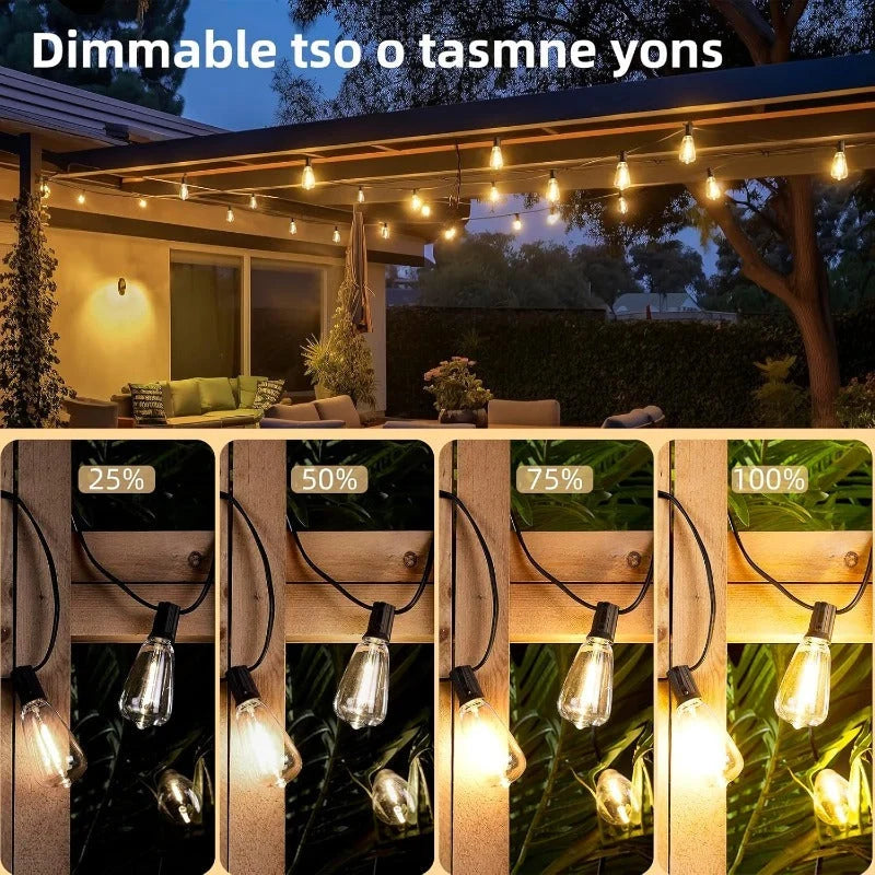 Outdoor String Lights Waterproof Shatterproof Dimmable LED Bulbs