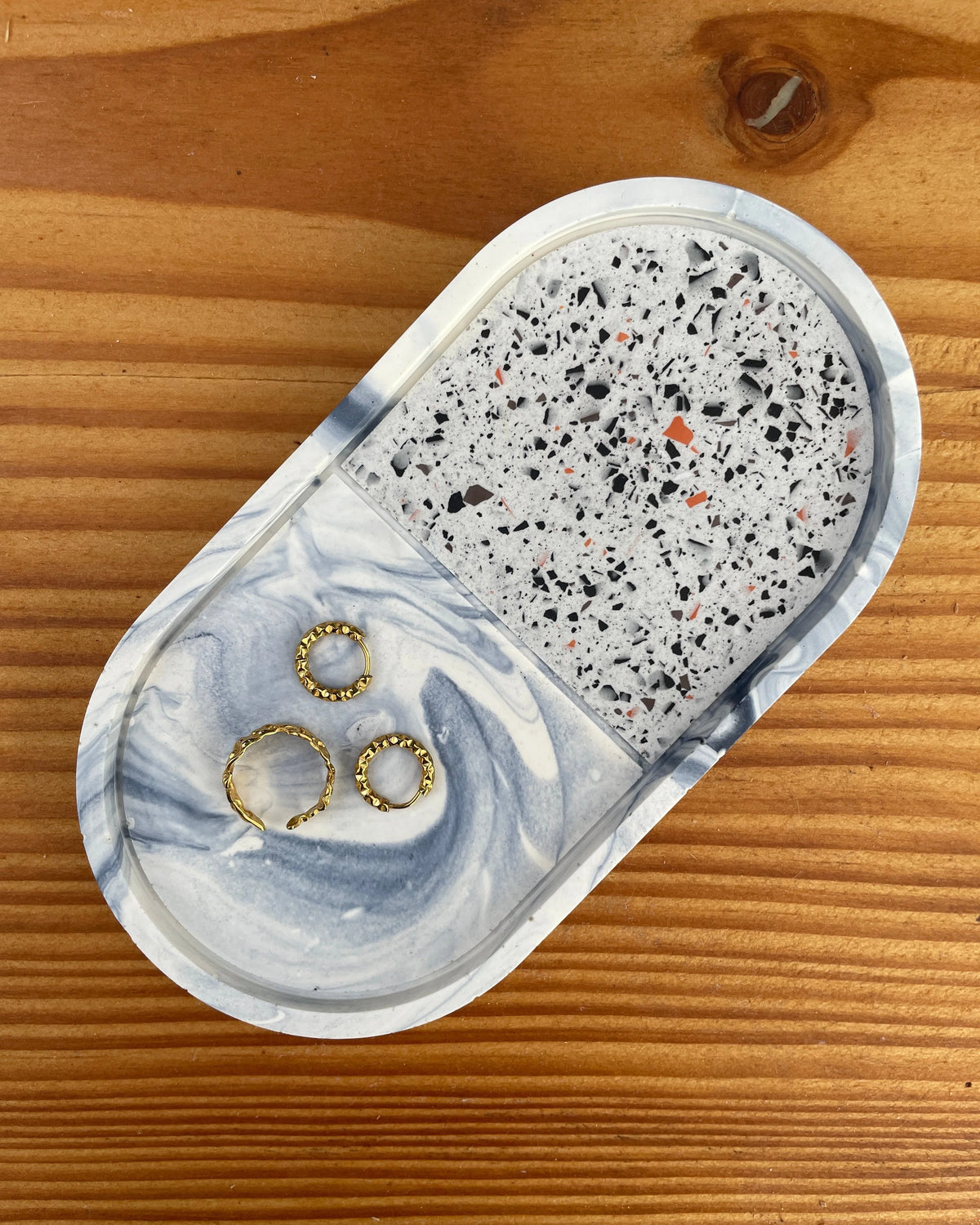 Oval Tray Handmade Two-Section Terrazzo & Marble Finish