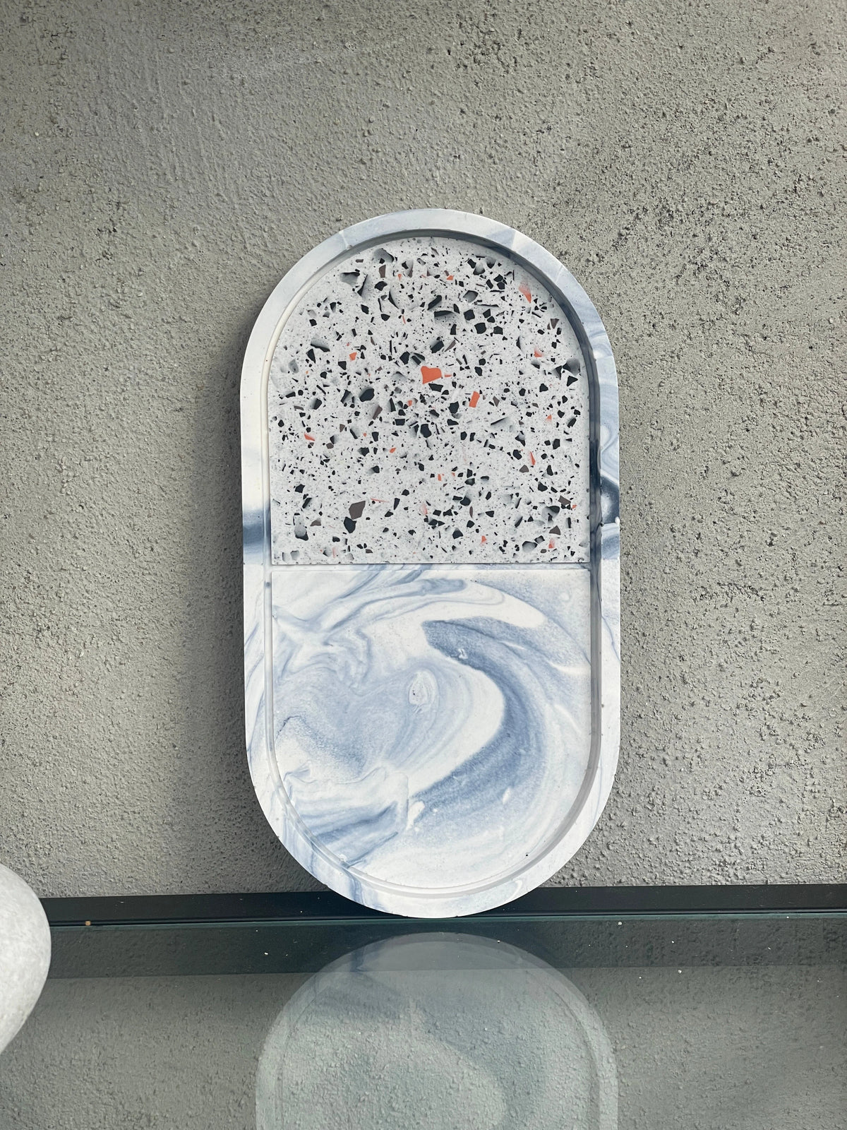 Oval Tray Handmade Two-Section Terrazzo & Marble Finish