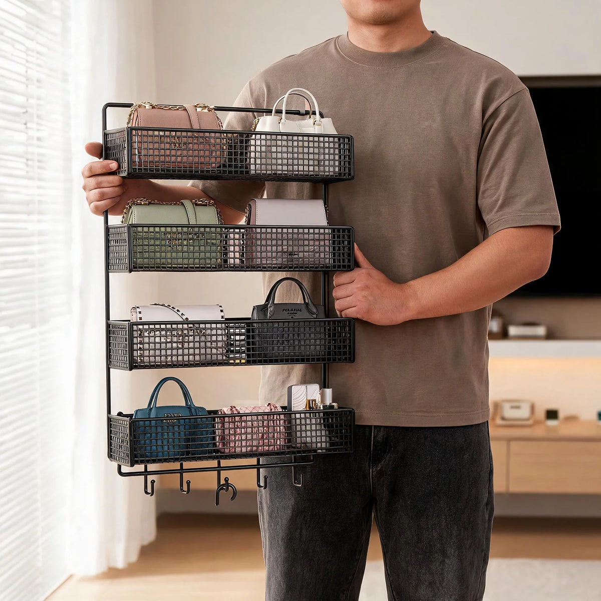 Over-The-Door Storage Basket Two-Tier Mesh Tool-Free Installation