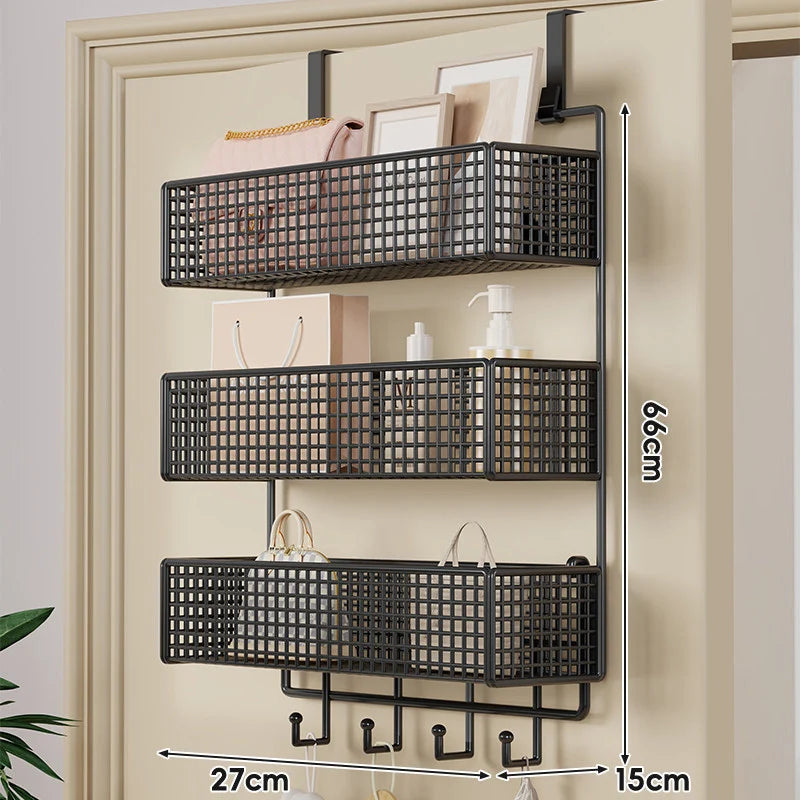 Over-The-Door Storage Basket Two-Tier Mesh Tool-Free Installation