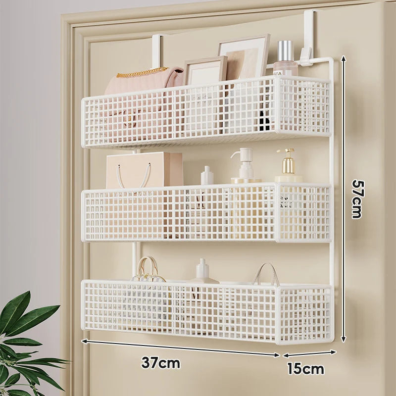 Over-The-Door Storage Basket Two-Tier Mesh Tool-Free Installation