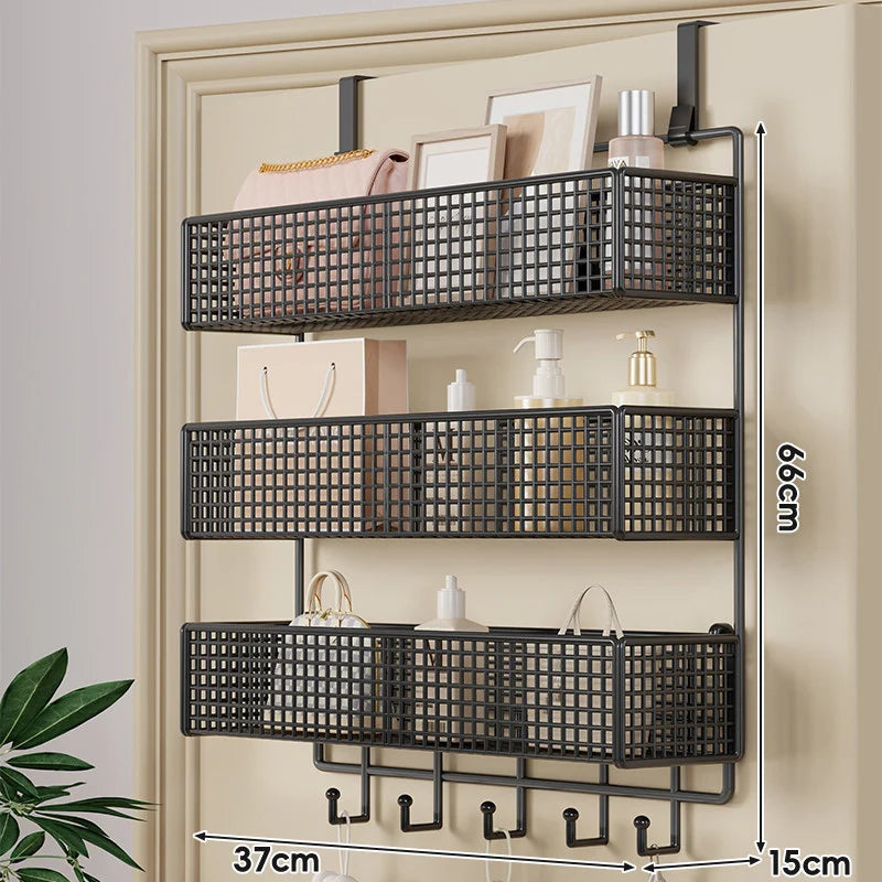 Over-The-Door Storage Basket Two-Tier Mesh Tool-Free Installation