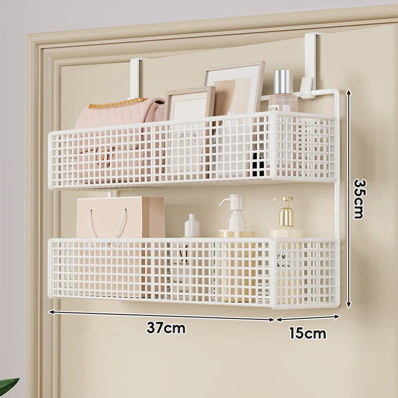Over-The-Door Storage Basket Two-Tier Mesh Tool-Free Installation