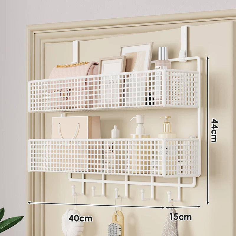 Over-The-Door Storage Basket Two-Tier Mesh Tool-Free Installation